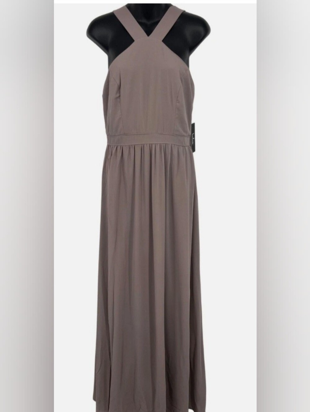 Lulus Formal Sleeveless Taupe Lined Halter Maxi Dress